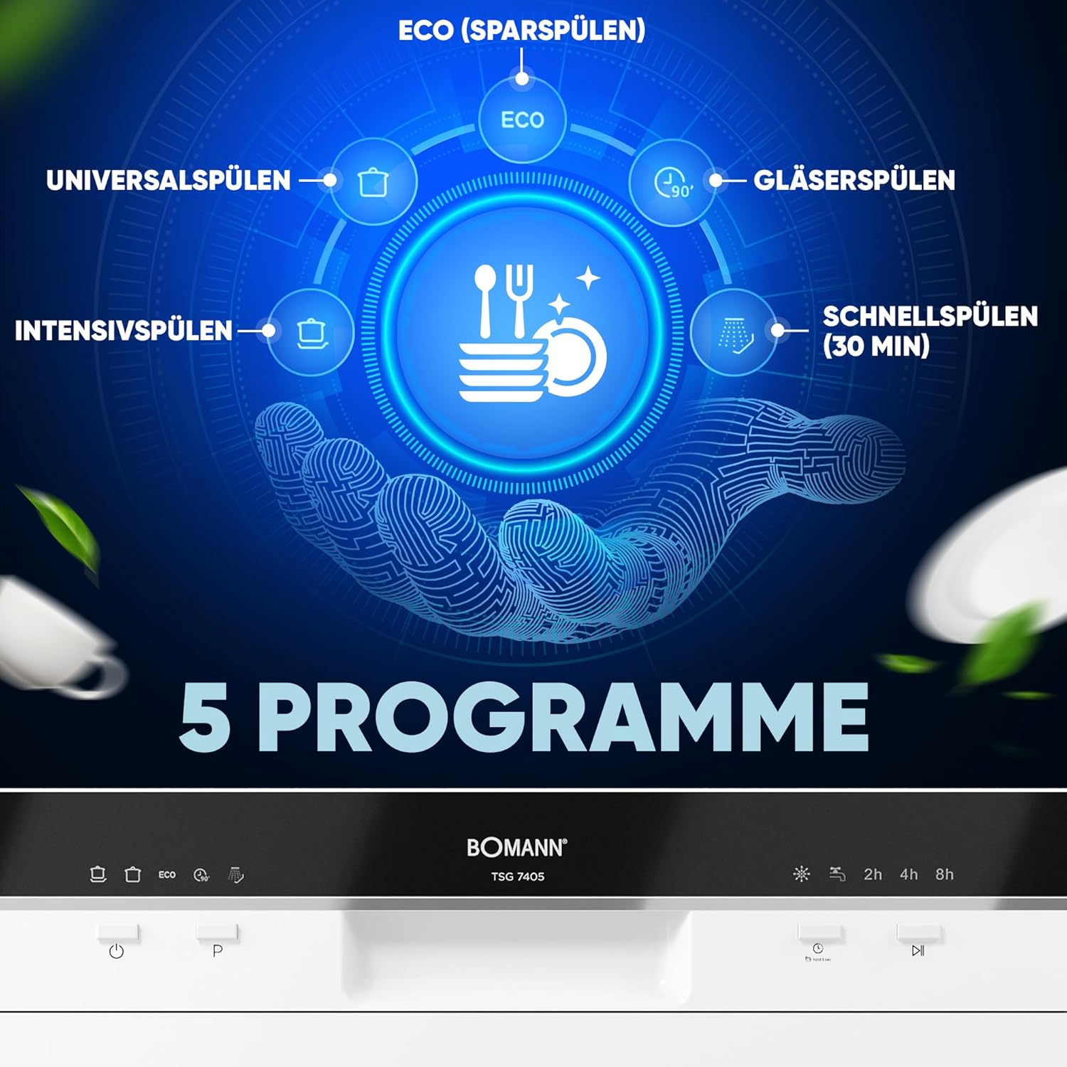 Bomann - lave-vaisselle compact - 43,8x55x50cm - 6 réglages, 5 programmes, LED, ouverture auto, sécurité TSG7405