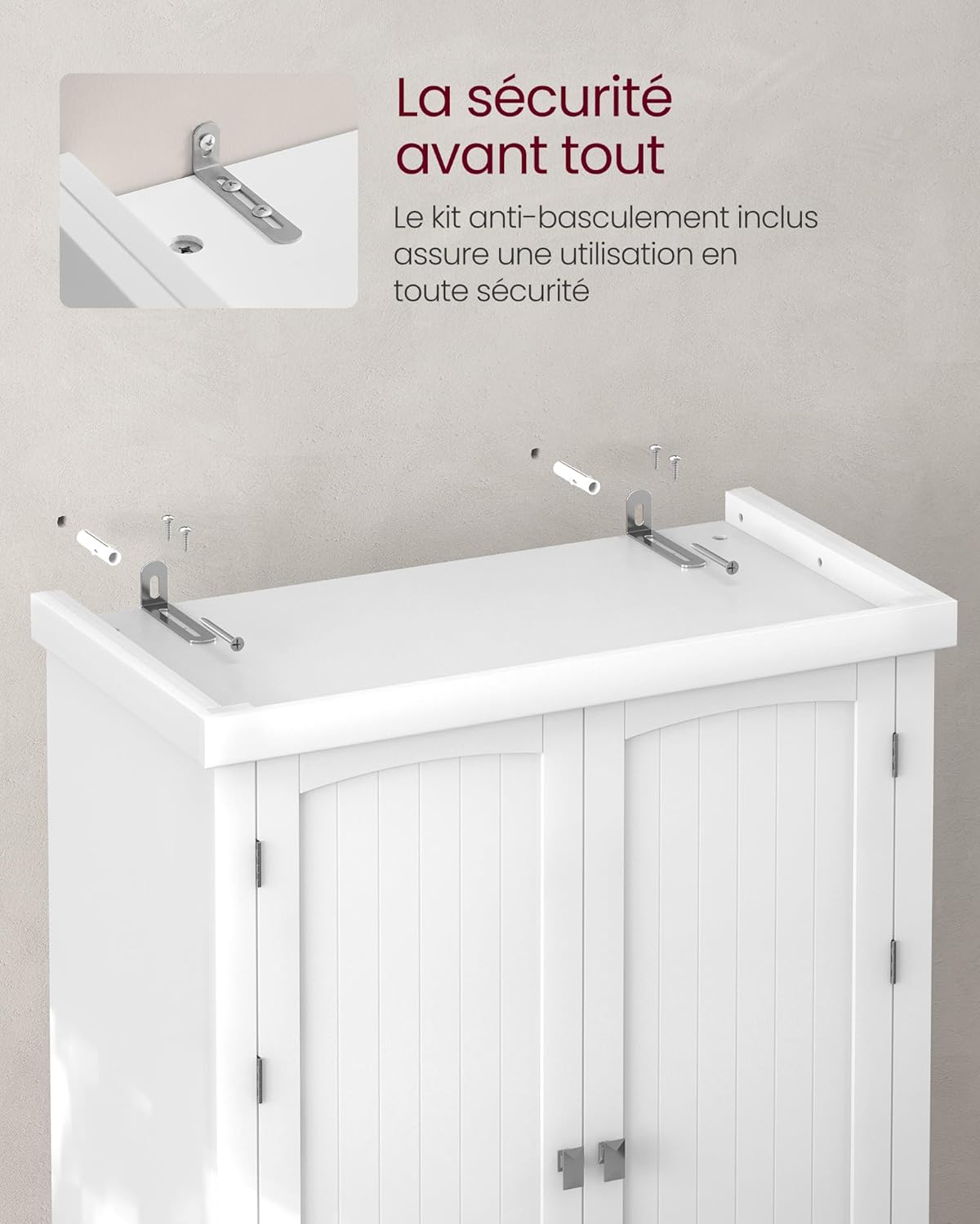 VASAGLE - Buffet haut série BBC561W21 - 182 cm - armoire à tiroirs, étagères réglables, blanc - BBC561W21