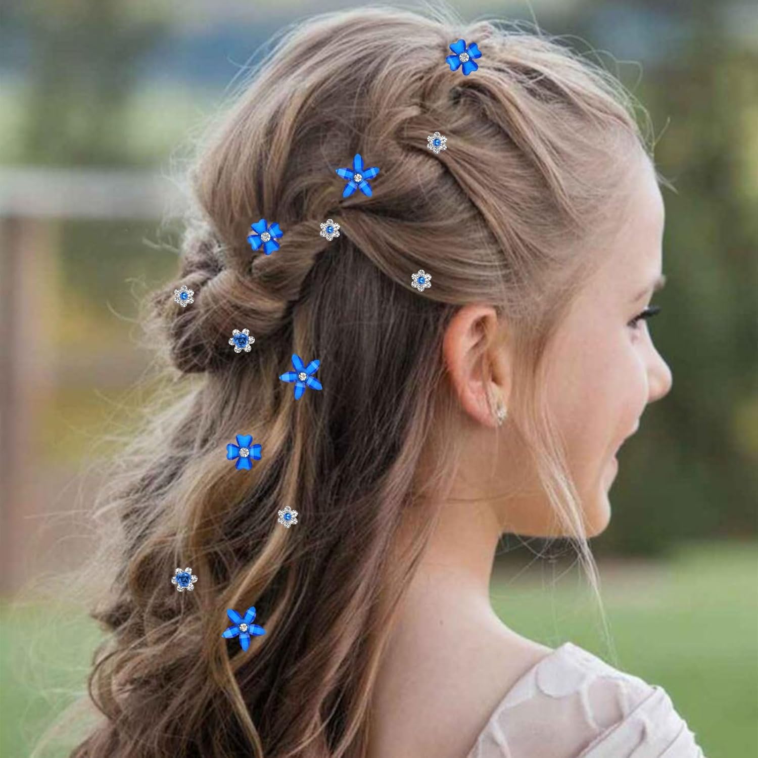 Pinces à cheveux - lot de 20 - mini strass fleurs, mariage, 4 motifs