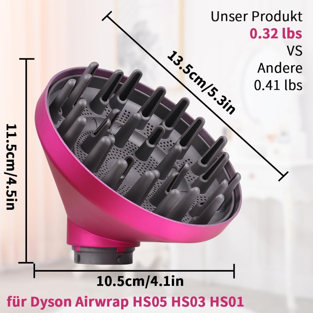 Dyson - Airwrap diffuseur cheveux longs - Accessoire sèche-cheveux - Pour cheveux ondulés et bouclés - rose