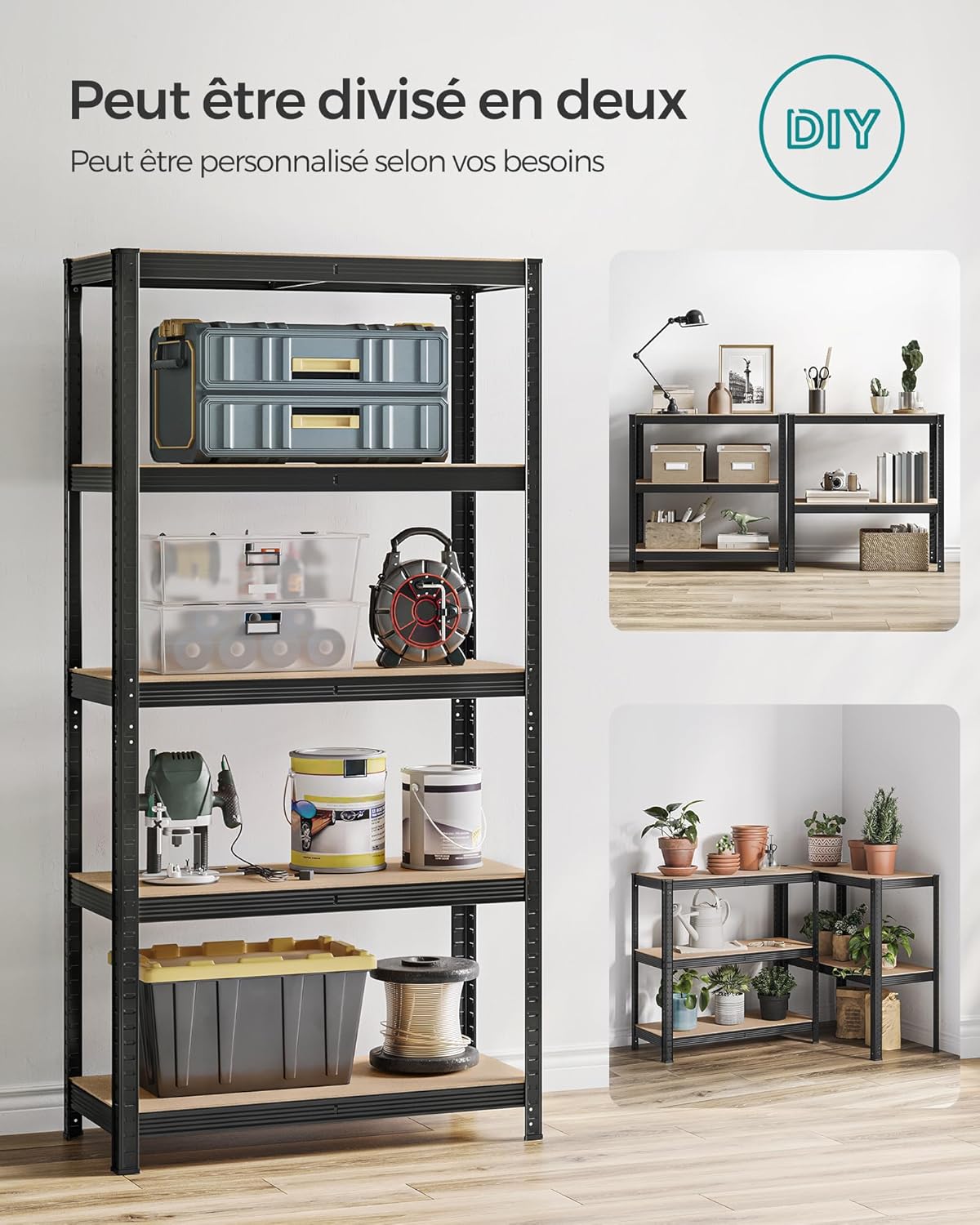 SONGMICS - étagères industrielles 90x40x180 cm, 5 niveaux, 875kg, GLR040B02