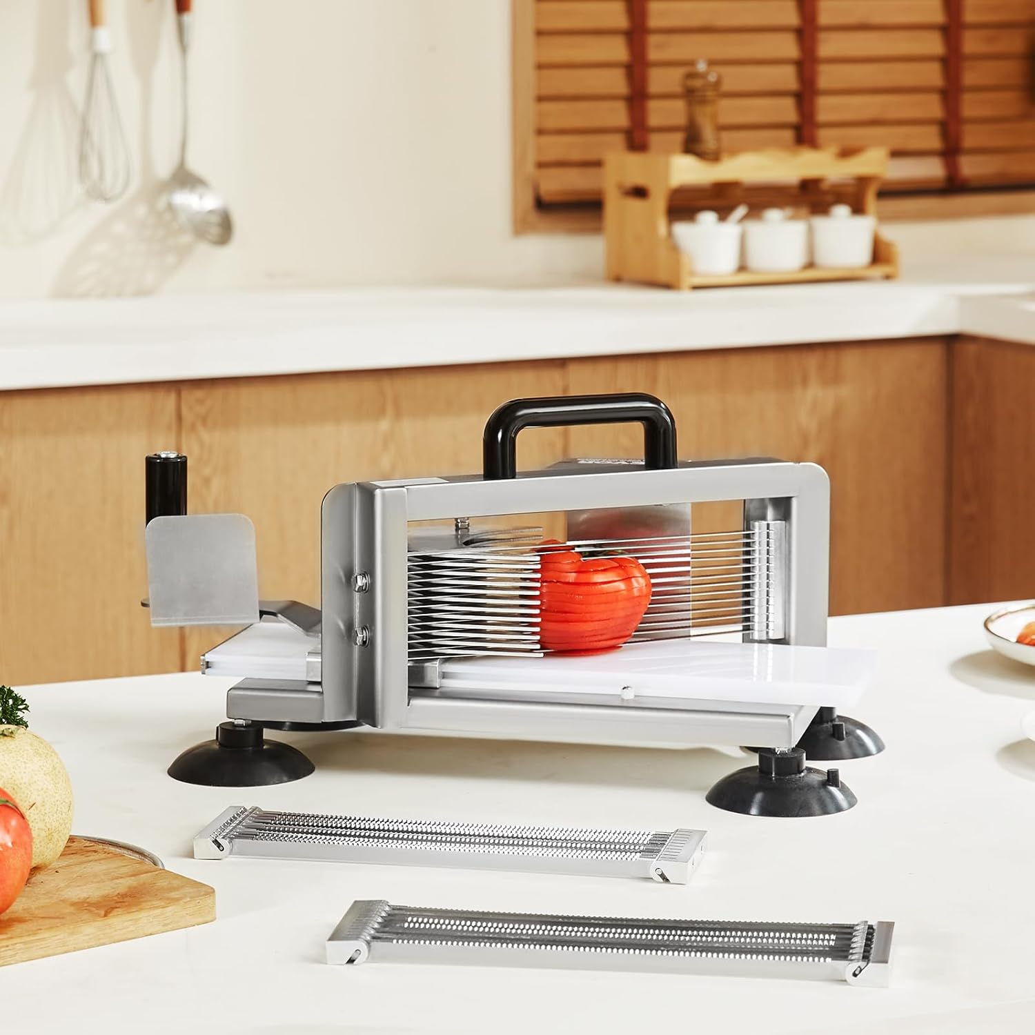 VEVOR - trancheuse à tomates manuelle - 4,8/6,35/9,5 mm - inox, pieds antidérapants