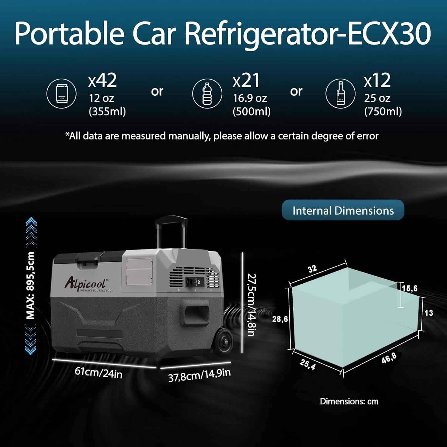 Alpicool - ECX30 - 30L - Frigo portable, congélateur, -20°C à 20°C, rechargeable - ECX30
