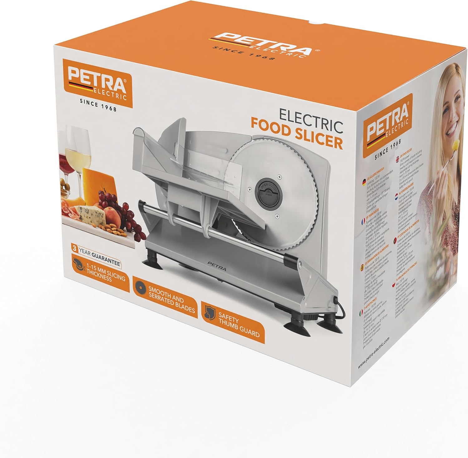 Petra - Trancheuse électrique, 170mm, 3 lames inox, épaisseur réglable