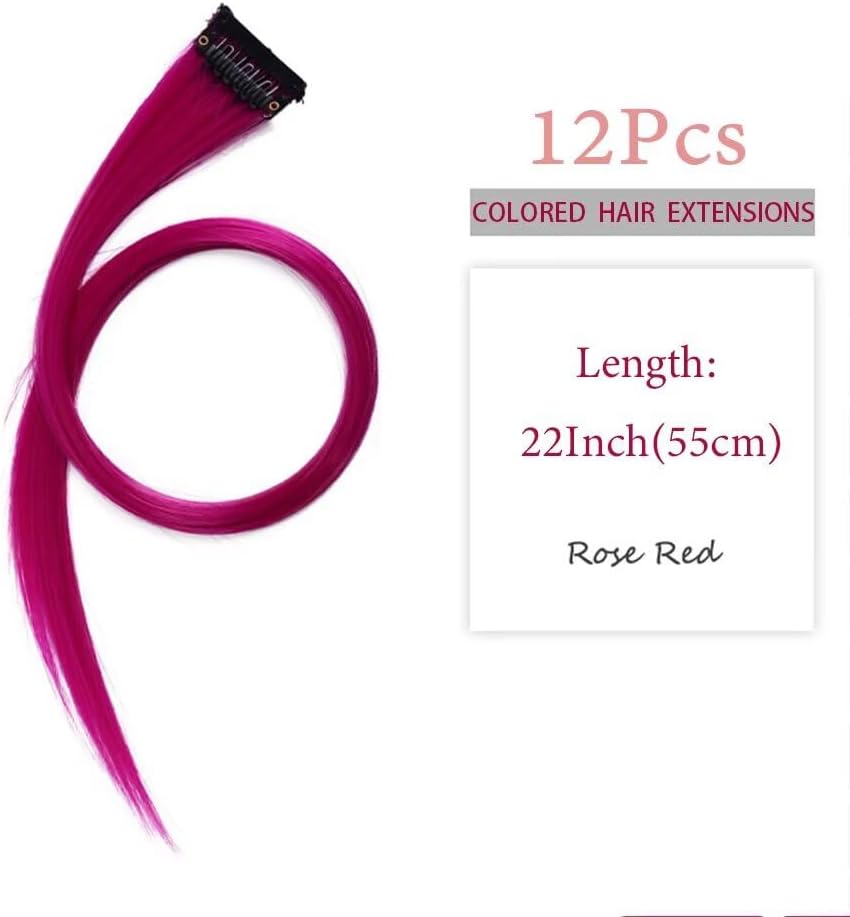 Mèches de cheveux - lot de 12 - 55 cm - rouges roses, tresses/extensions