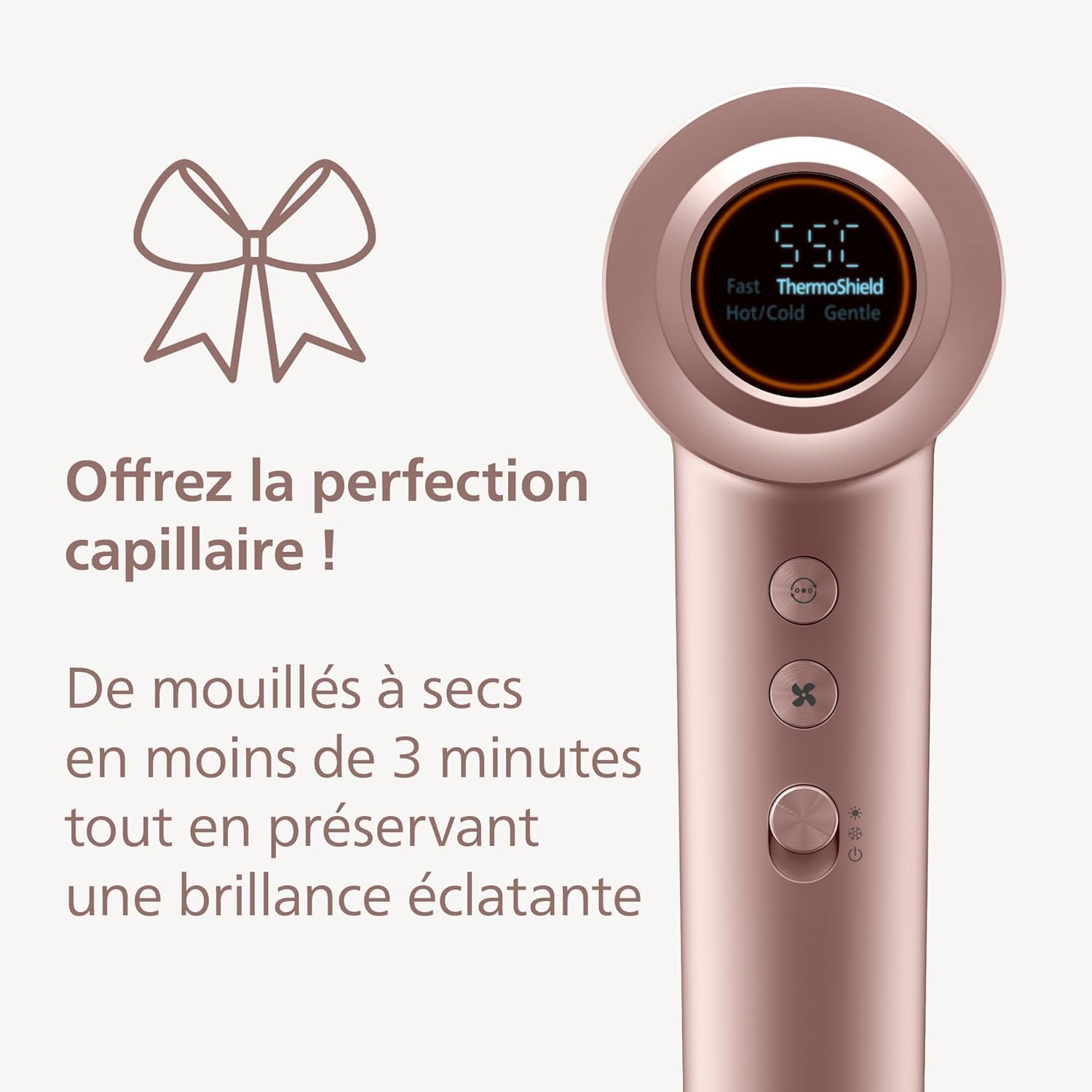 Philips - Sèche-cheveux High Speed 8000, 1400W, ions, ThermoShield, accessoires, soin cuir chevelu, BHD837/10