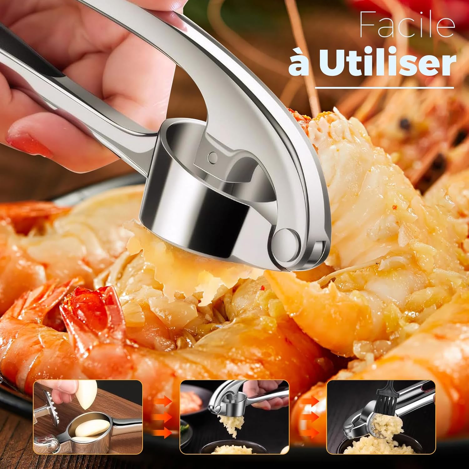 Presse-ail inox - facile à nettoyer, durable, argenté, professionnel