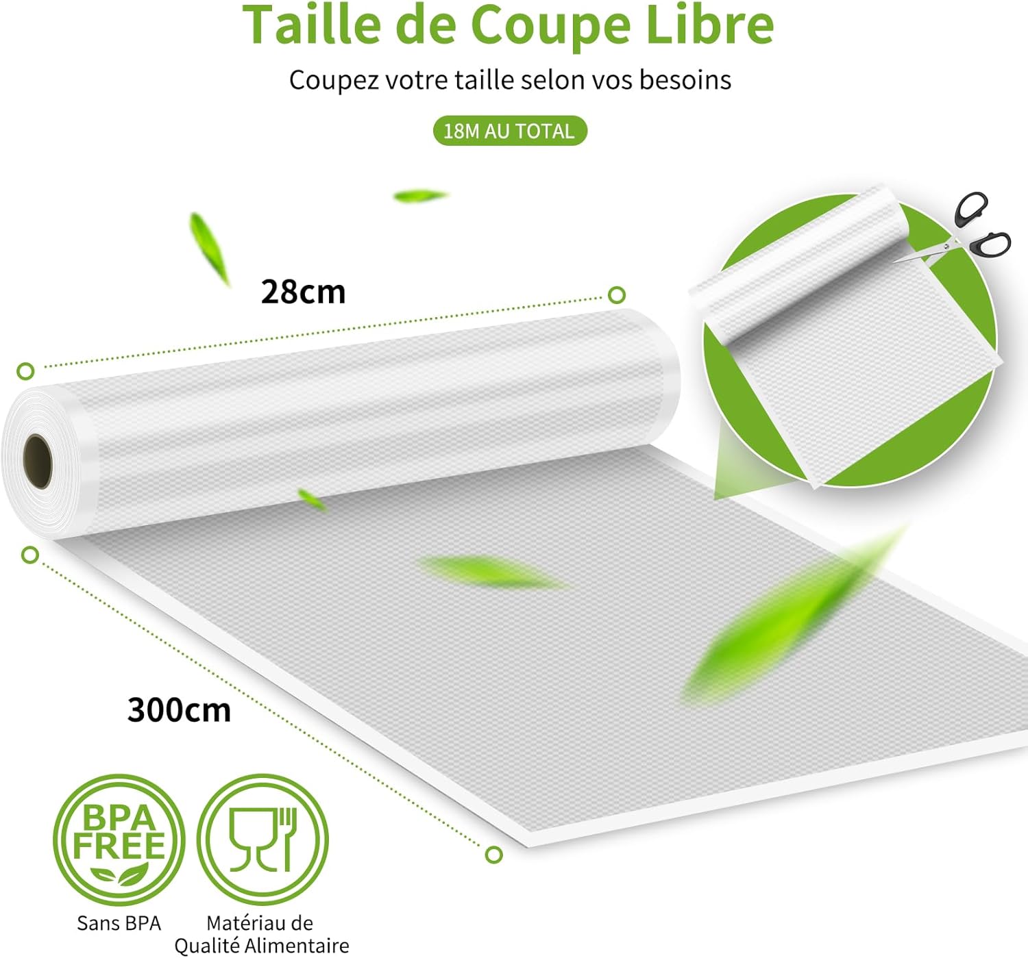 Rouleau sous vide alimentaire - 6 rouleaux 28x300cm - sans BPA