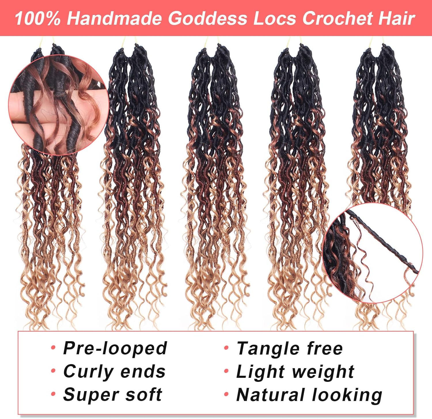 Xtrend - River Faux Locs 18 pouces - 3 tons, 14 brins, bouclés, crochet - 1B3027#