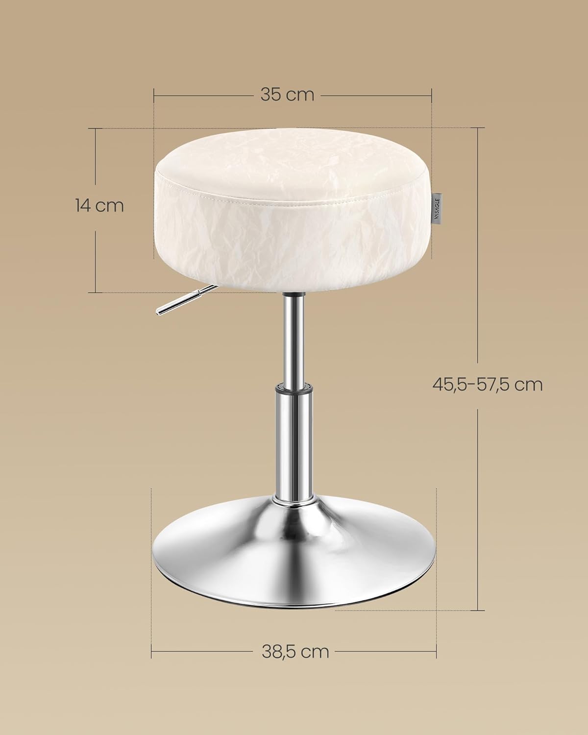 VASAGLE - tabouret réglable PU, blanc crème, coussin épais, 360°, LJB120W01
