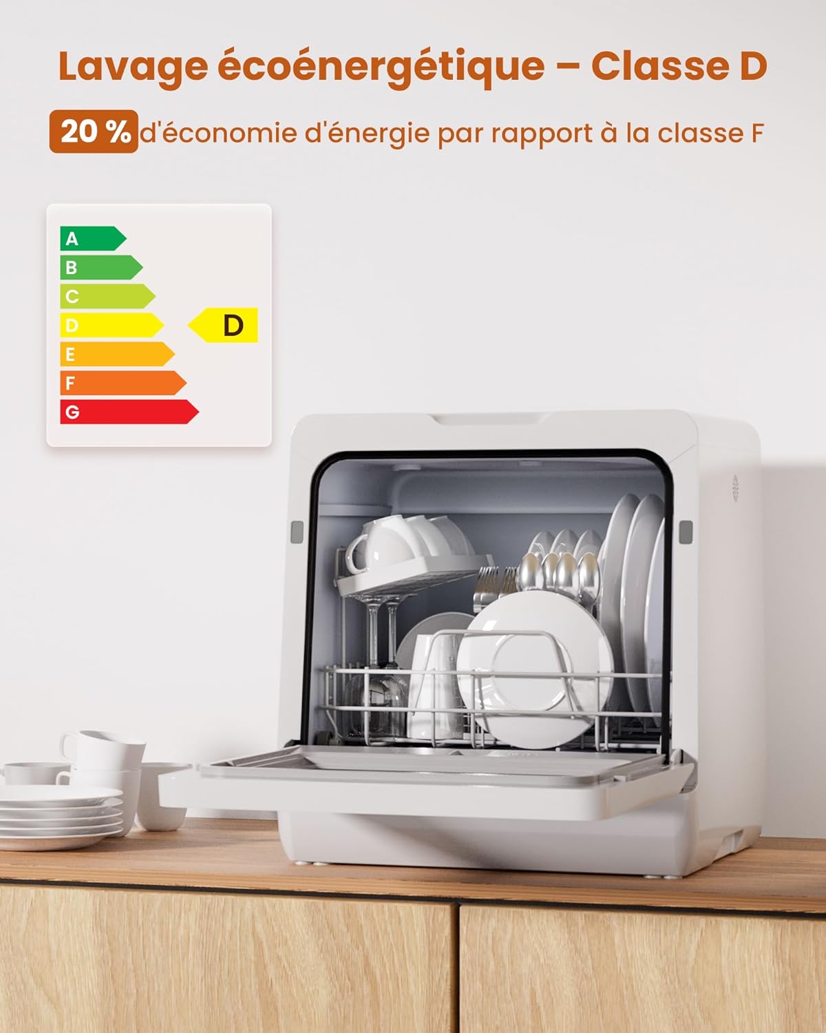 HAVA - lave-vaisselle compact série 2025 - efficace, 8 programmes, adoucisseur, verrou enfant, démarrage différé