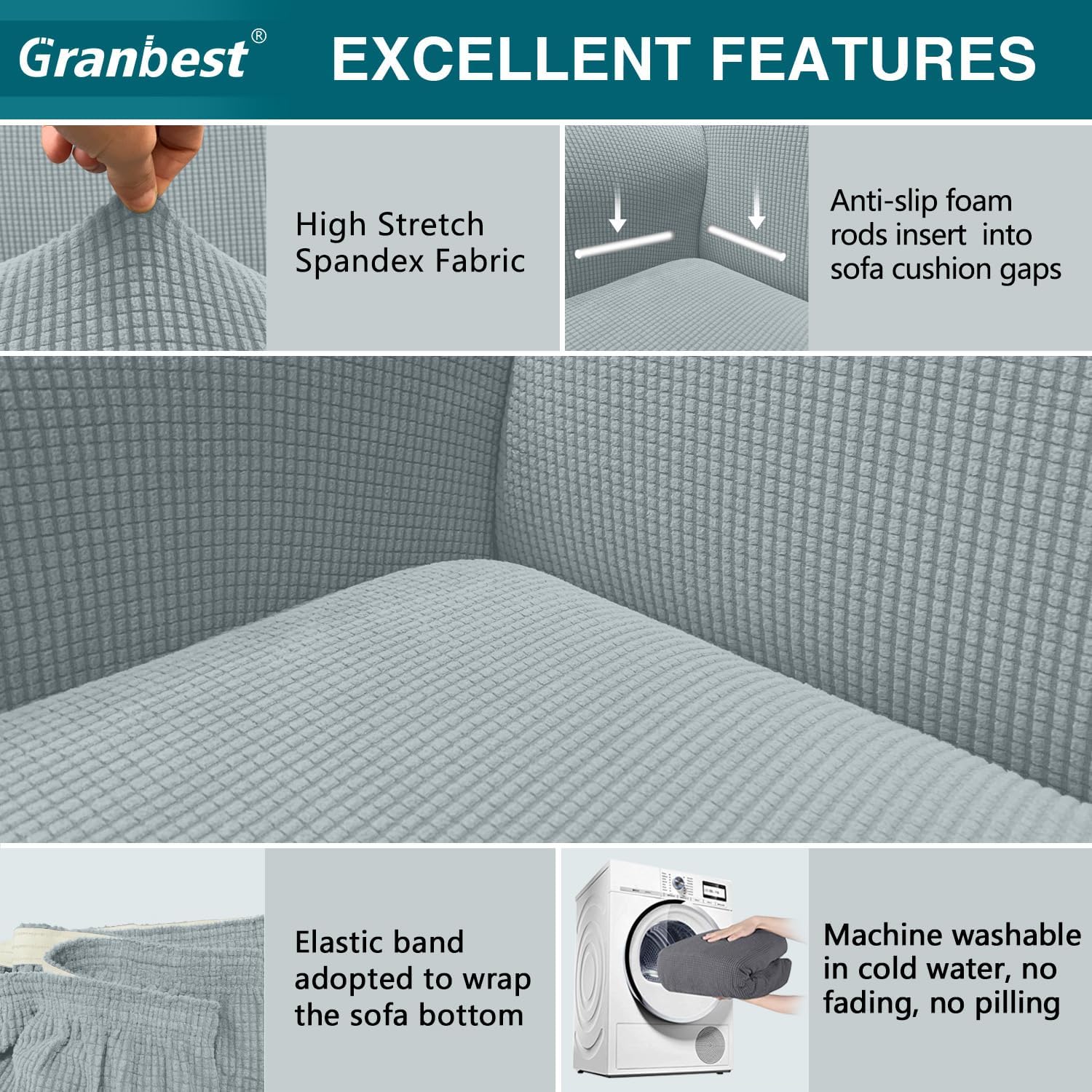 Housse de canapé - Jacquard extensible 4 places - protection animaux - gris