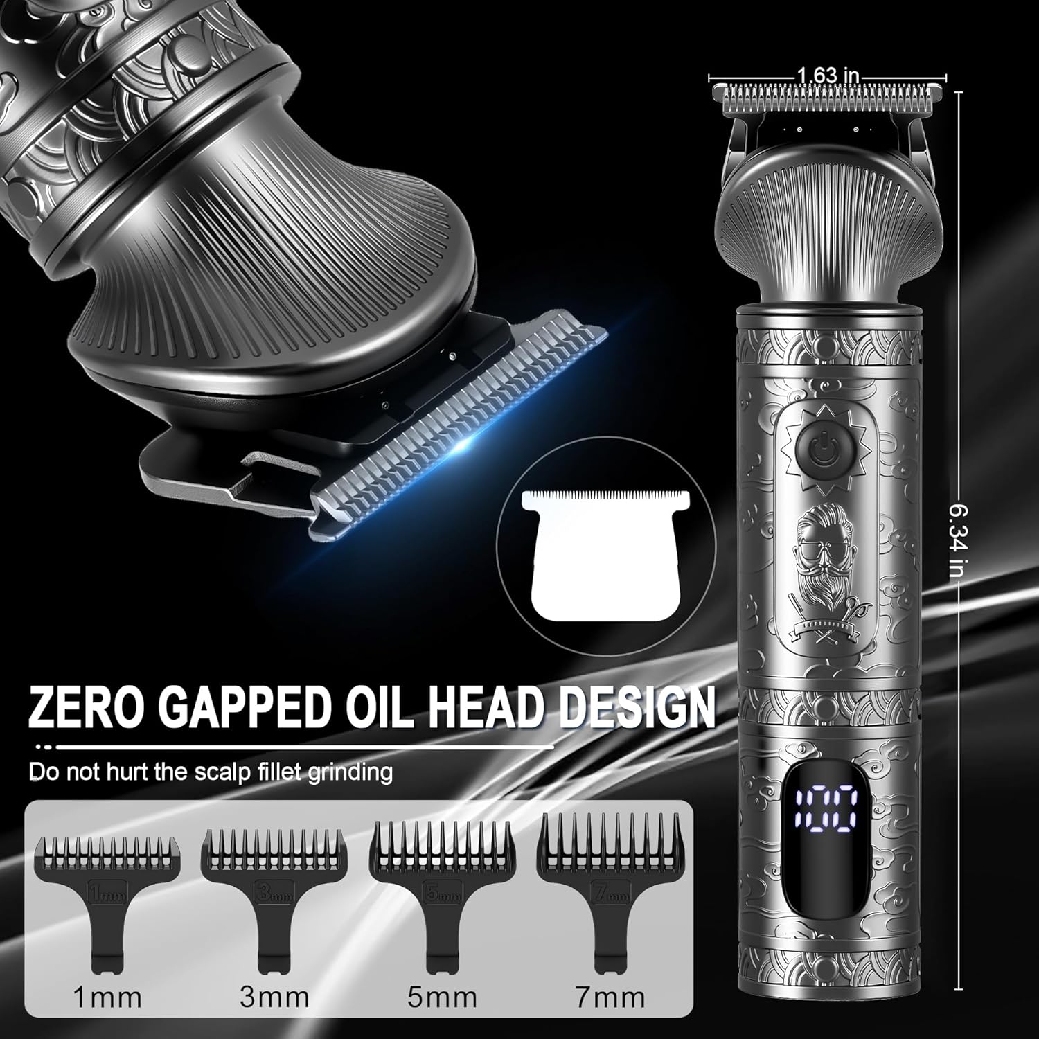 Surker – Tondeuse Barbe 7 en 1 – Lame T, coupe 0 mm, précision, gris