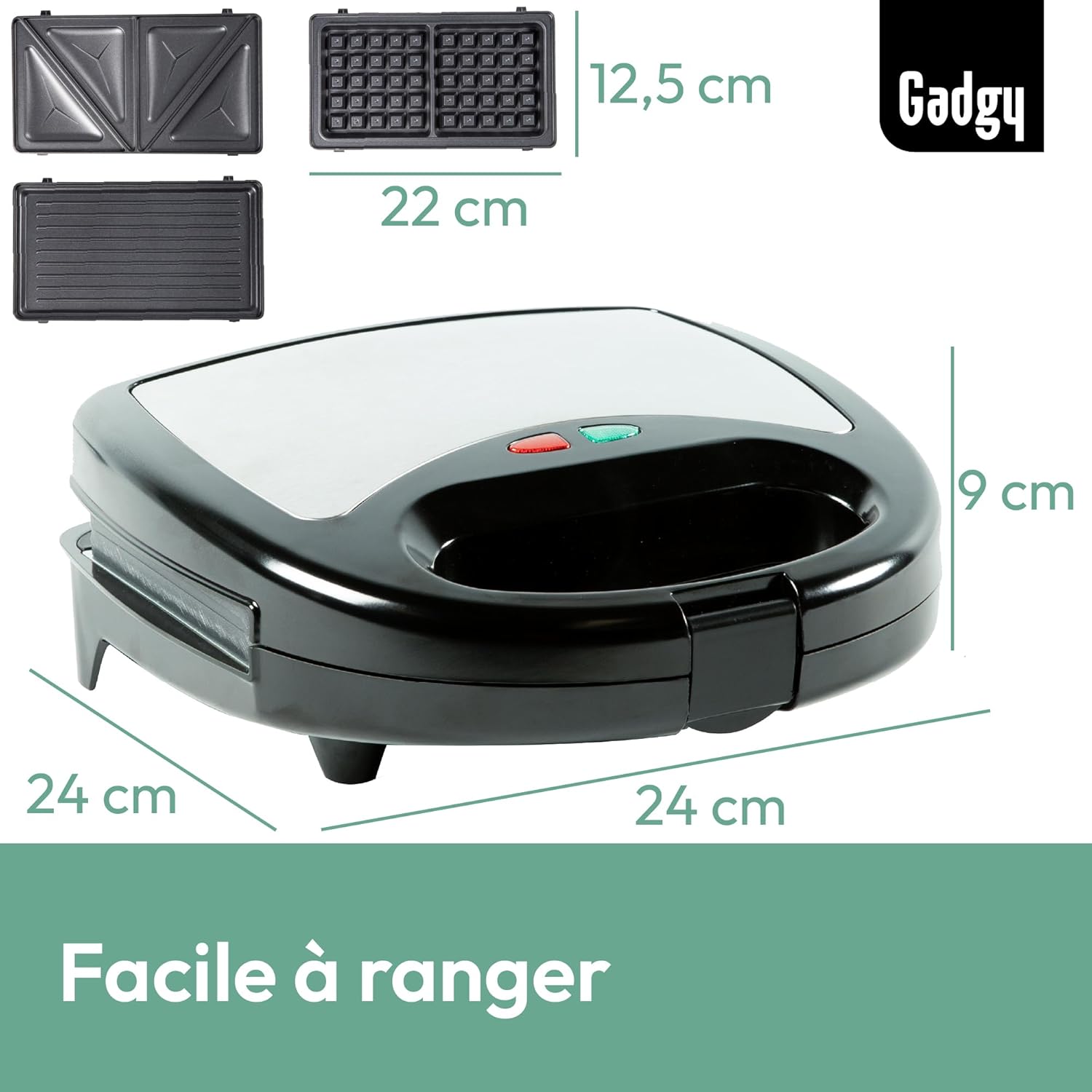 Gadgy - Gaufrier 3-en-1 - Multifonction avec plaques amovibles, poignée cool touch, pieds antidérapants
