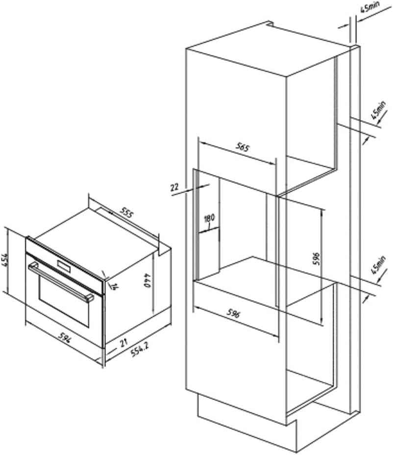 Cecotec - Four encastrable Bolero Hexa - 45 cm - 56L, 2600W, Inox, 4 fonctions, A, C134500