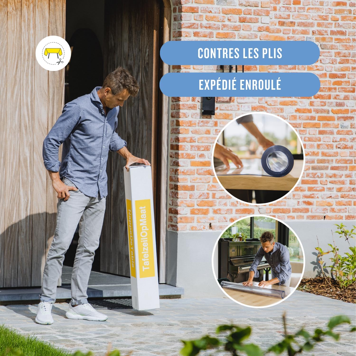 Nappe transparente ronde 95cm, épaisseur 3mm, anti-tache, intérieur/extérieur