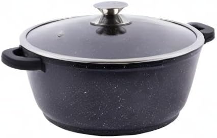 Kamberg - Marmite fonte aluminium 28 cm, revêtement pierre, induction, couvercle verre, 0008033