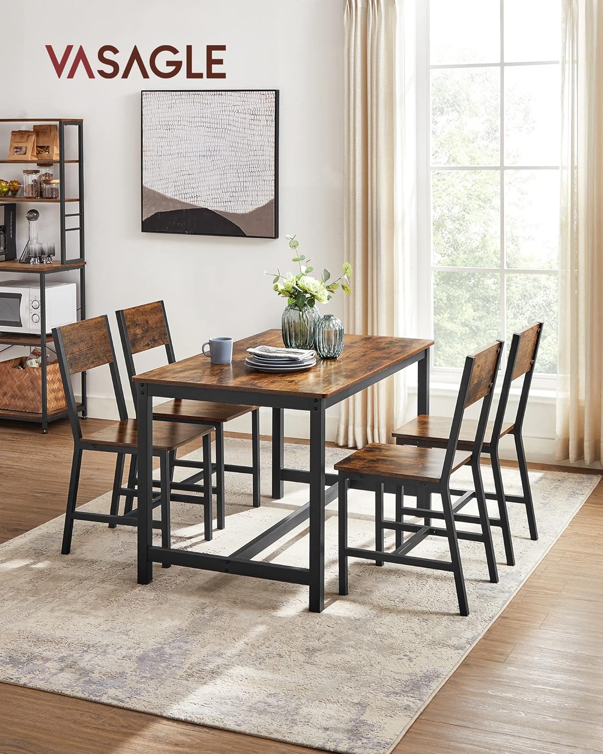 VASAGLE - chaises industrielles, lot de 4 acier, marron/noir, LDC093K02