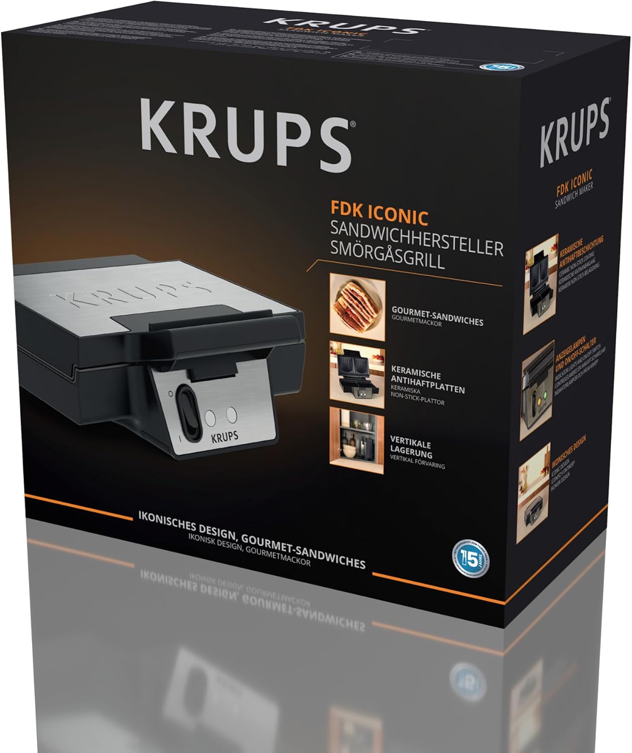 Krups - croque-monsieur compact acier inox, plaques céramique, FDK464
