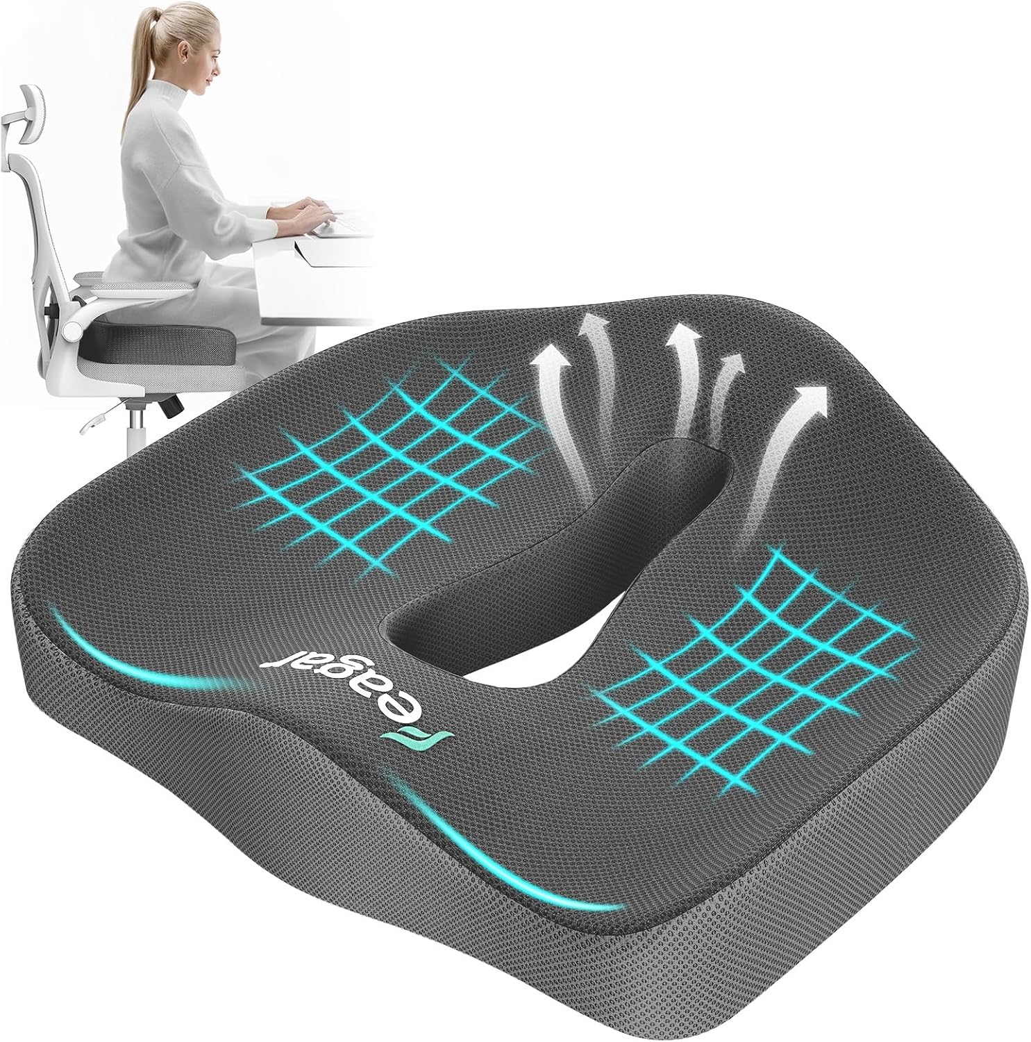 Feagar - Coussin de chaise ergonomique - mousse mémoire, gris, confort optimal