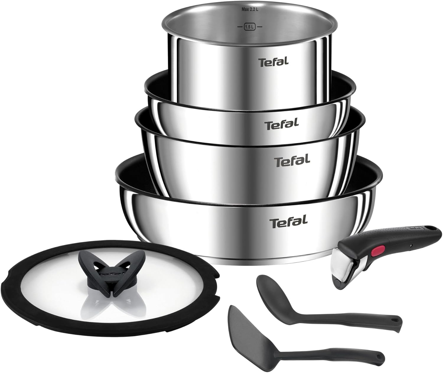 Tefal - Ingenio Emotion - batterie 8 pièces, inox, induction, poignée amovible, L8979804