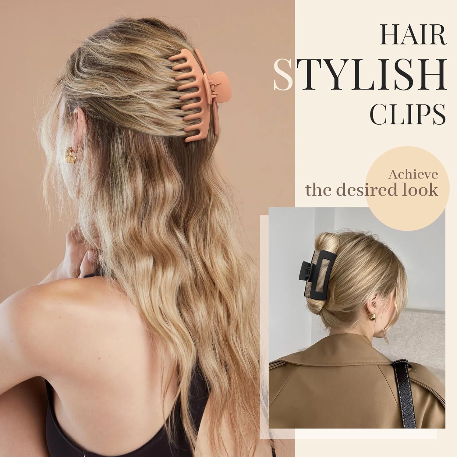 Kavya - Griffe Cheveux Femme 10.5cm - Lot 8, antidérapantes, cheveux épais