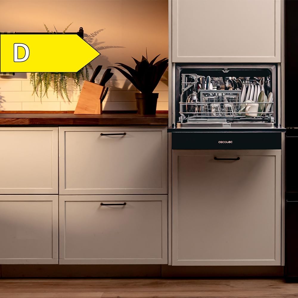 Cecotec - Bolero Aguazero 2500 S-BI - compact 6 couverts - 5 programmes, verre noir, départ différé, 1380W, 2500 S-BI