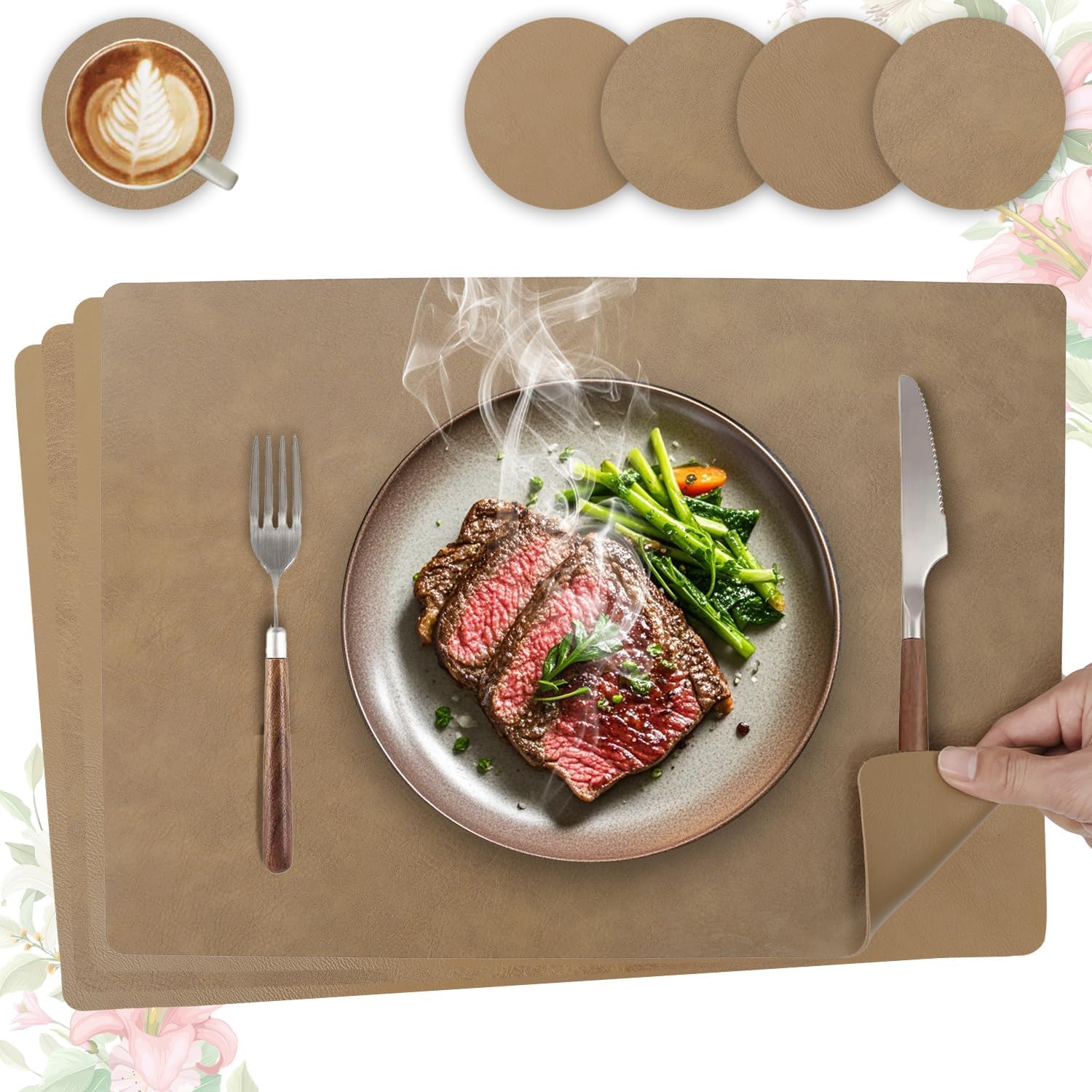 Set de table - cuir PU double face - 43x30cm - lot de 4, lavables, antidérapants, décoratifs