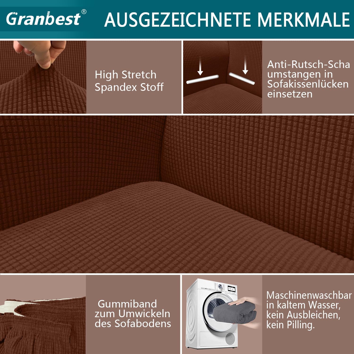 Granbest - Housse de canapé jacquard - 2 places - élastique, anti-animaux