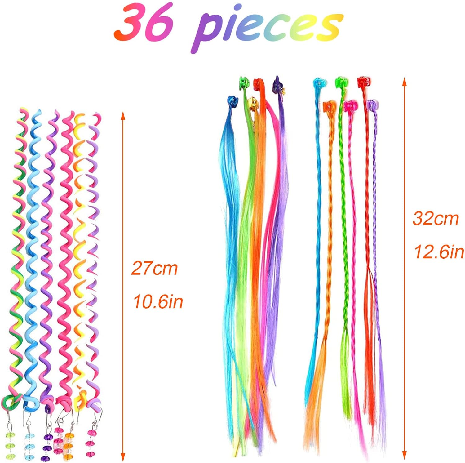 Extension à clip cheveux colorés - 36 pièces - mèches colorées pour enfants - KEYRI36