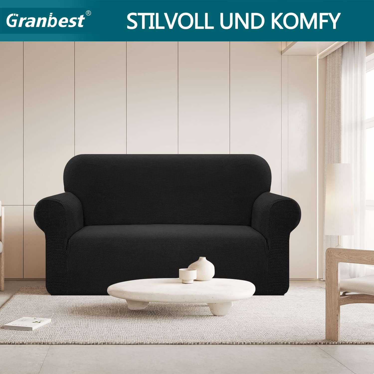 Granbest - housse canapé stretch imperméable 2 places - spandex, mousse antidérapante, noir