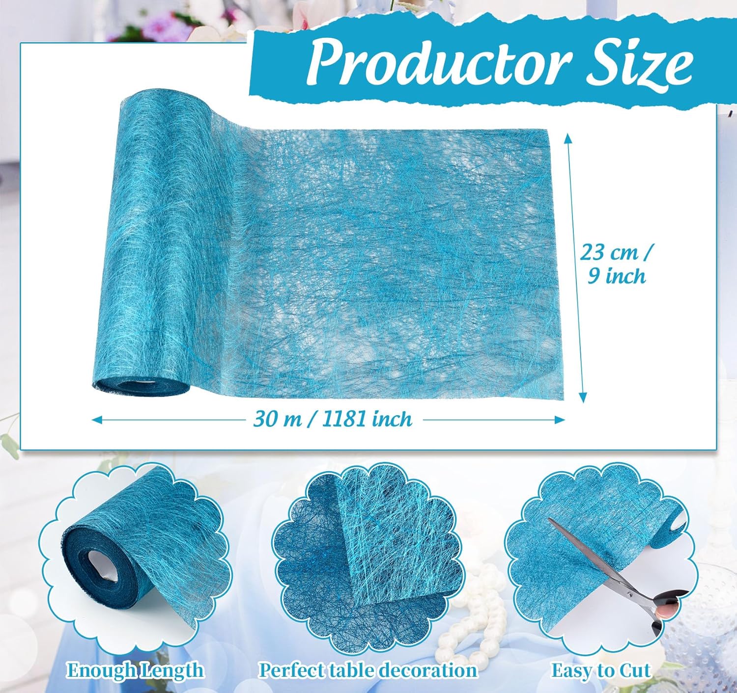 Chemin de table - bleu non tissé 30m x 23cm, 150 strass, décor élégant
