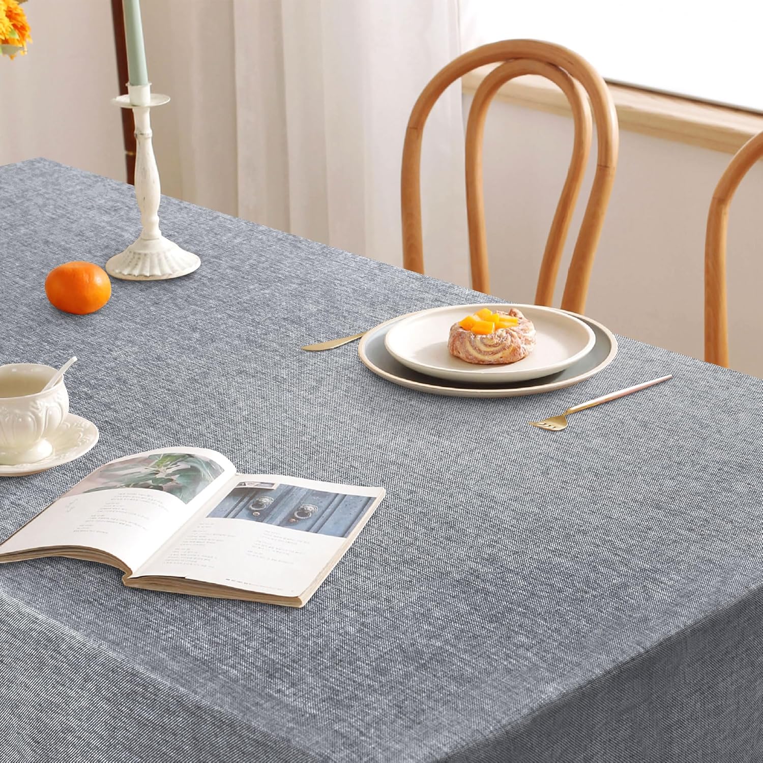 DWCN - Nappe aspect lin gris, lavable et imperméable, 135x220cm