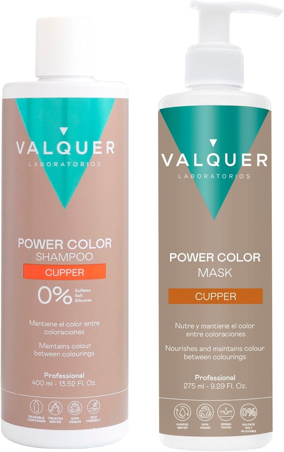 Valquer - Pack Power Color - 400 ml + 275 ml - shampooing et masque cheveux cuivrés