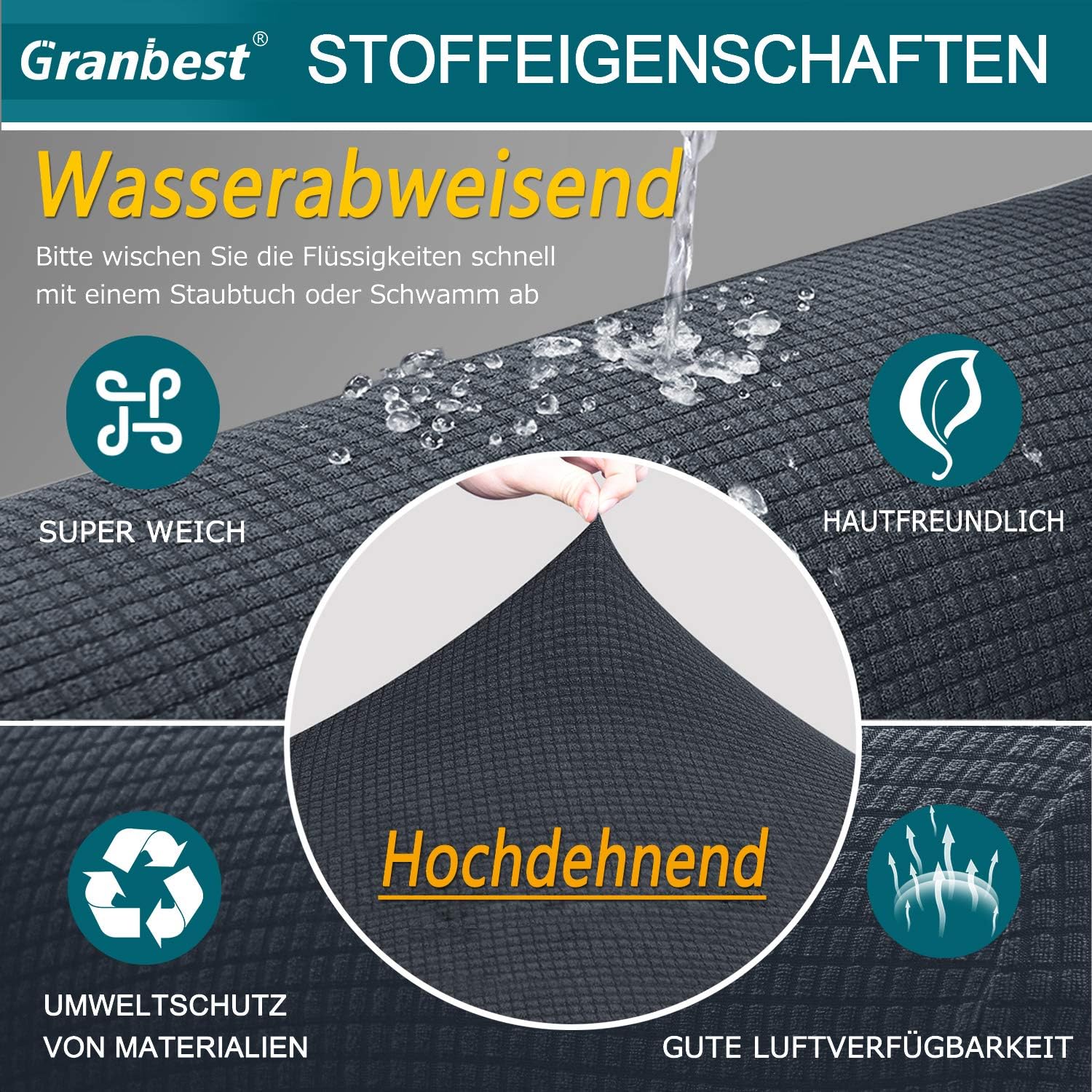 Granbest - housse canapé stretch imperméable 2 places, gris, spandex jacquard