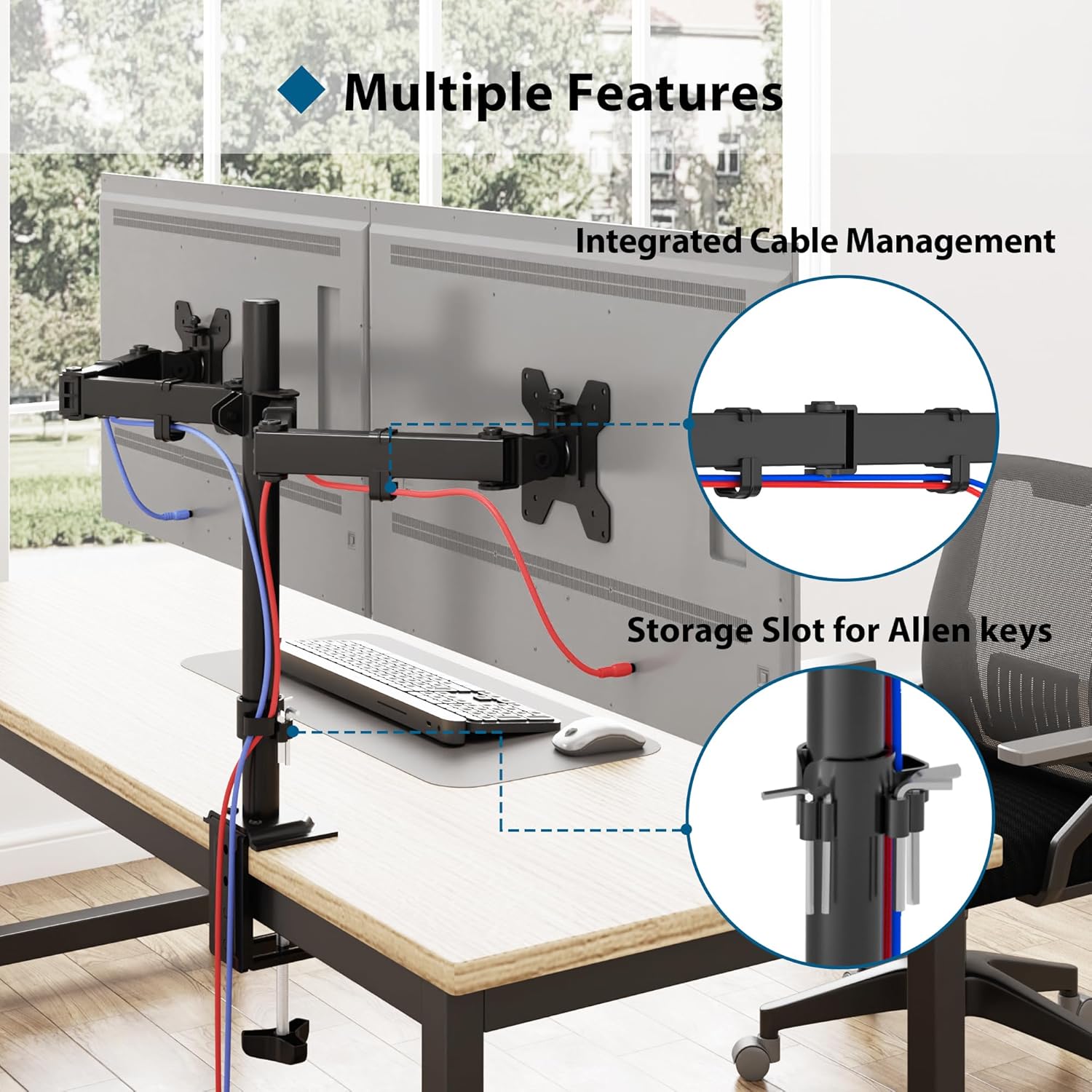BONTEC - double support écran PC - 13-27 pouces - hauteur réglable, inclinaison, pivot, VESA
