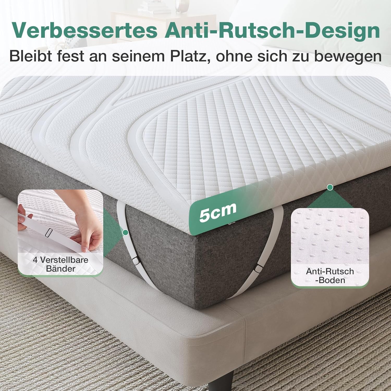 Novilla - surmatelas gel 5cm - 180x200 cm - mousse mémoire, housse lavable, antidérapant
