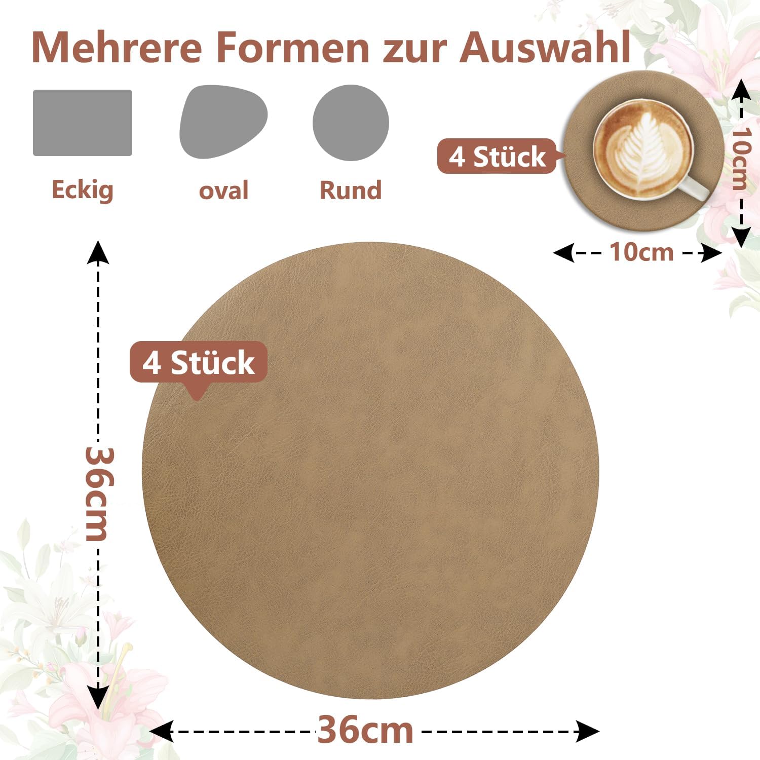 Set de table - cuir PU double face - 36x36cm - lavable, antidérapant, lot de 4