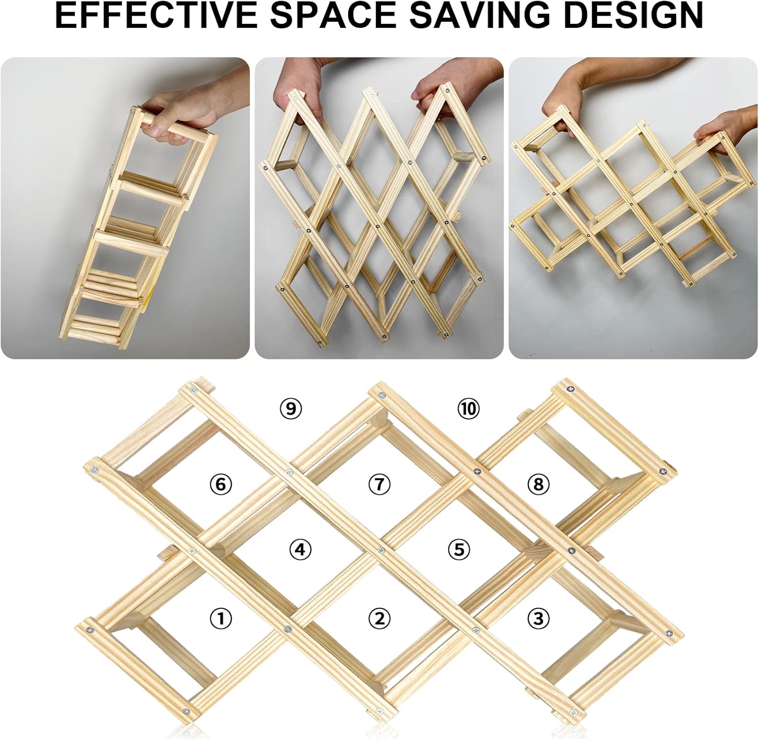 Newaner - Casier à vin Log - 45x12.5x31cm - Bois, 10 bouteilles, 3 niveaux