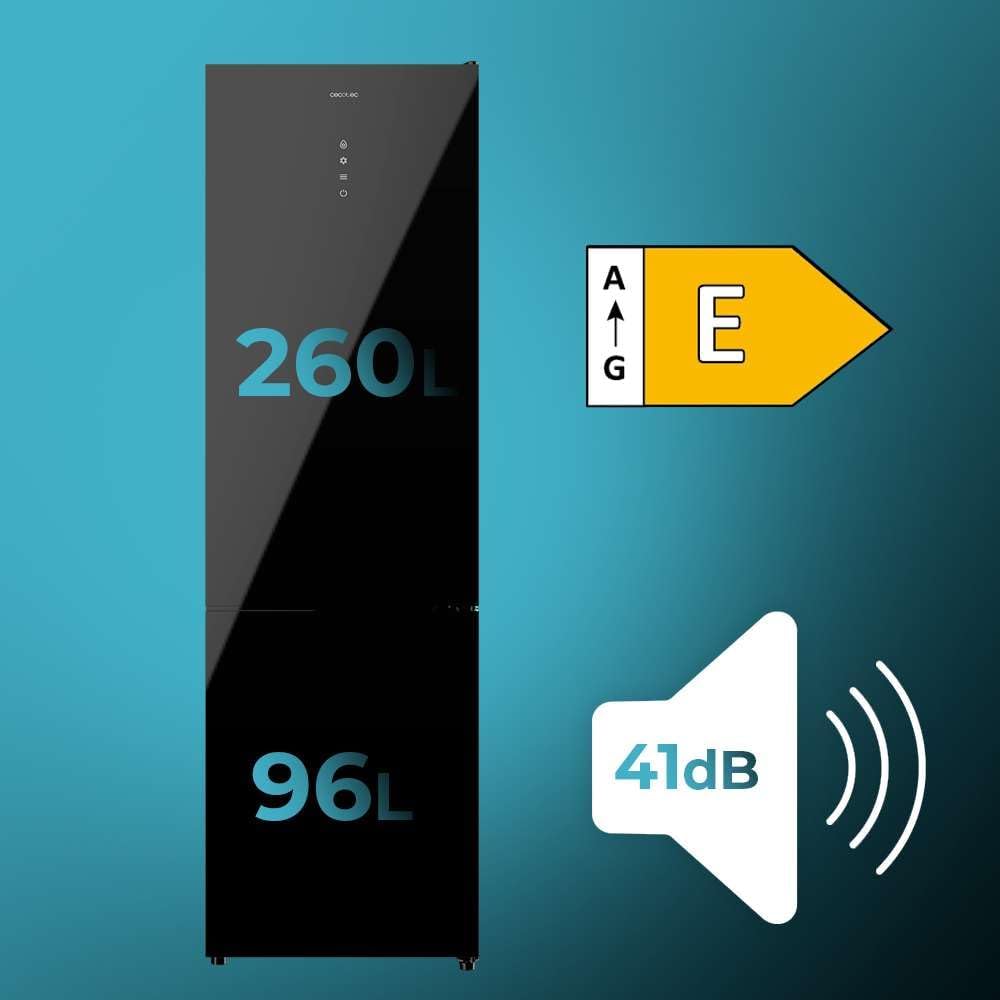 Cecotec - Bolero CoolMarket Combi - 356L, No-Frost, Multi Airflow, mode Vacances, classe E, tiroir humidité - 356 Black 