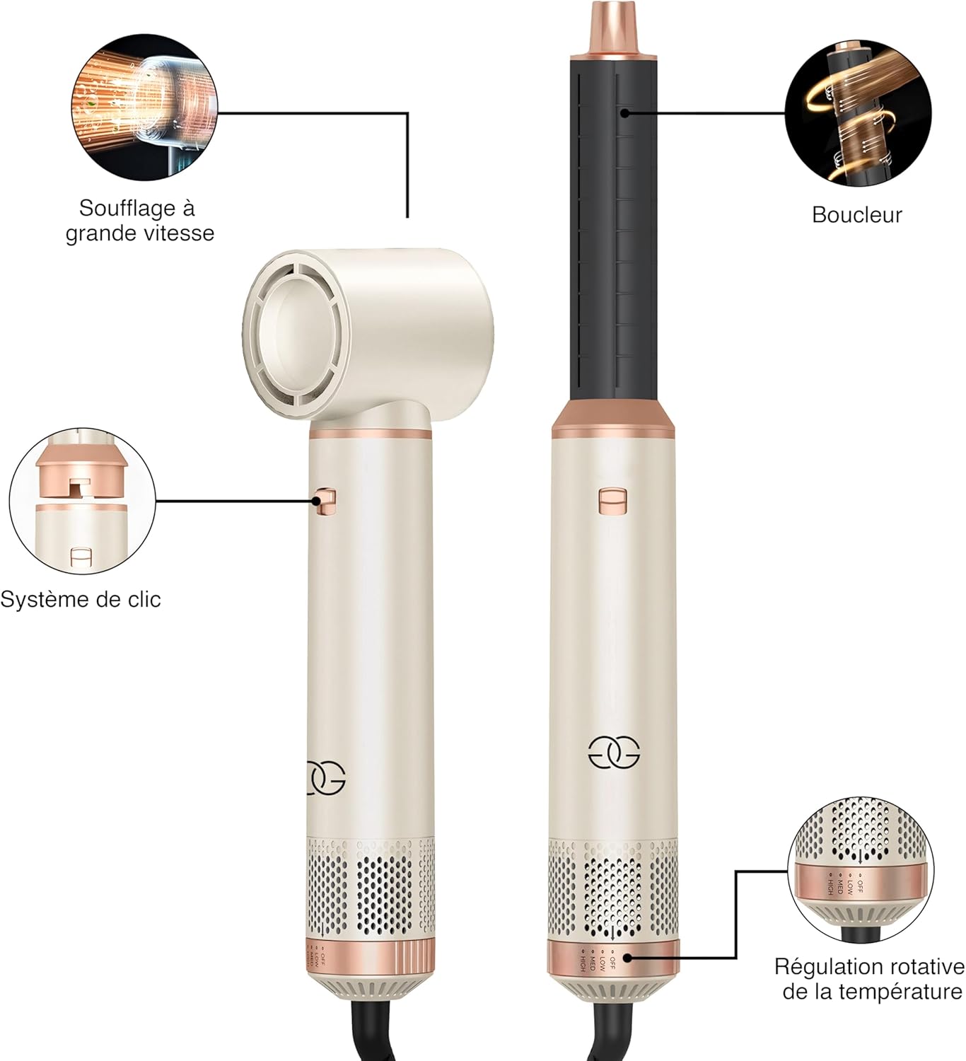 Golden Goods - Multistyler Sandstone - 5 accessoires - Sèche-cheveux coiffant 5-en-1