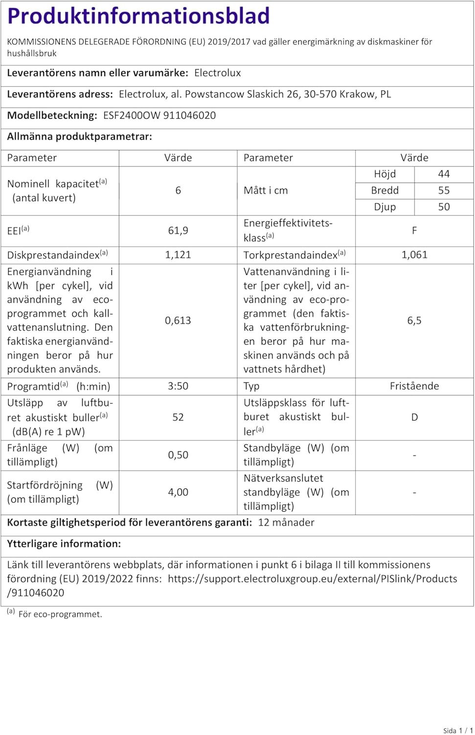 Electrolux - Lave-vaisselle compact, blanc, 6 couverts - ESF2400OW