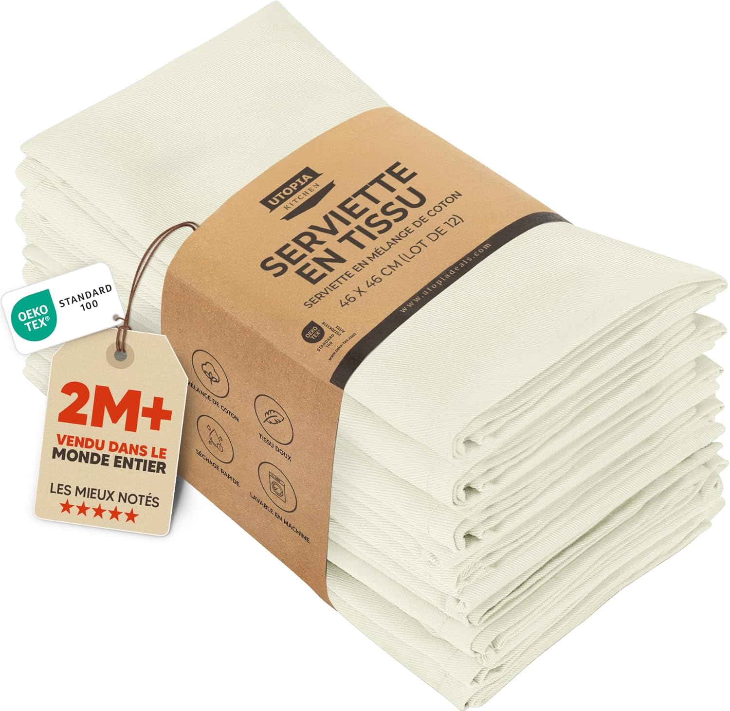 Utopia Kitchen - Serviettes de table tissu - 46x46 cm - lot de 12 coton mélangé lavable