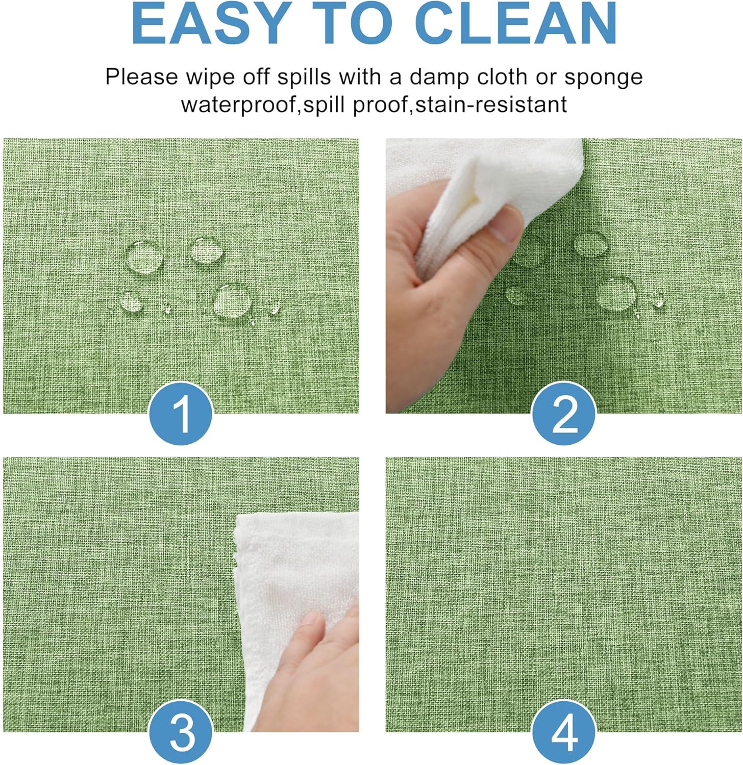 DWCN - nappe ronde effet lin - 180 cm - lavable, imperméable, vert clair