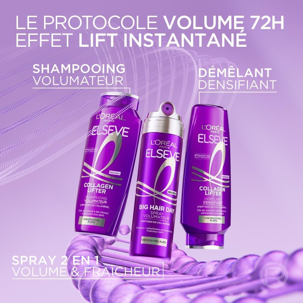 L'Oréal Paris - Elseve Collagen Lifter - soins cheveux fins - volume 72H, peptides collagène