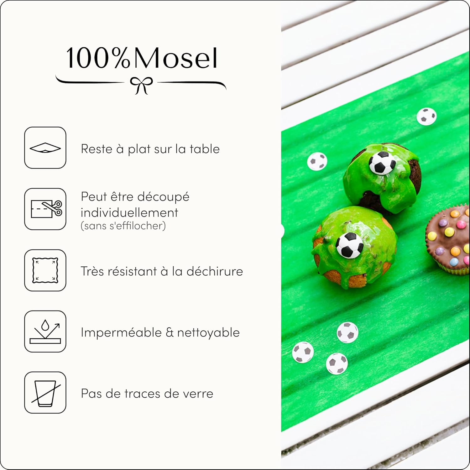 100%Mosel - chemin de table vert Football - 30x2500cm - non-tissé, décoratif