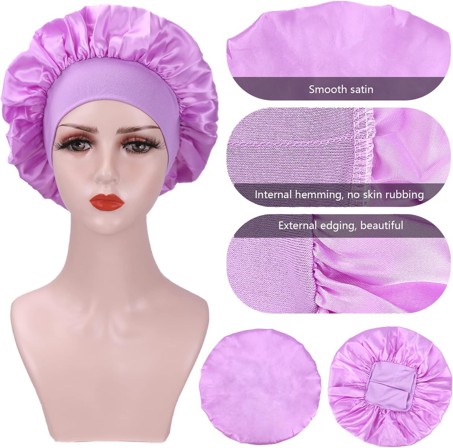 Bonnet de nuit satin femme - lot de 2 - soyeux, protection cheveux