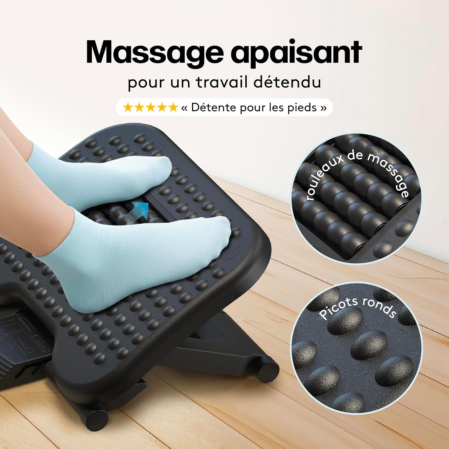 ACROPAQ - repose-pied ergonomique - 3 hauteurs, massage, gris