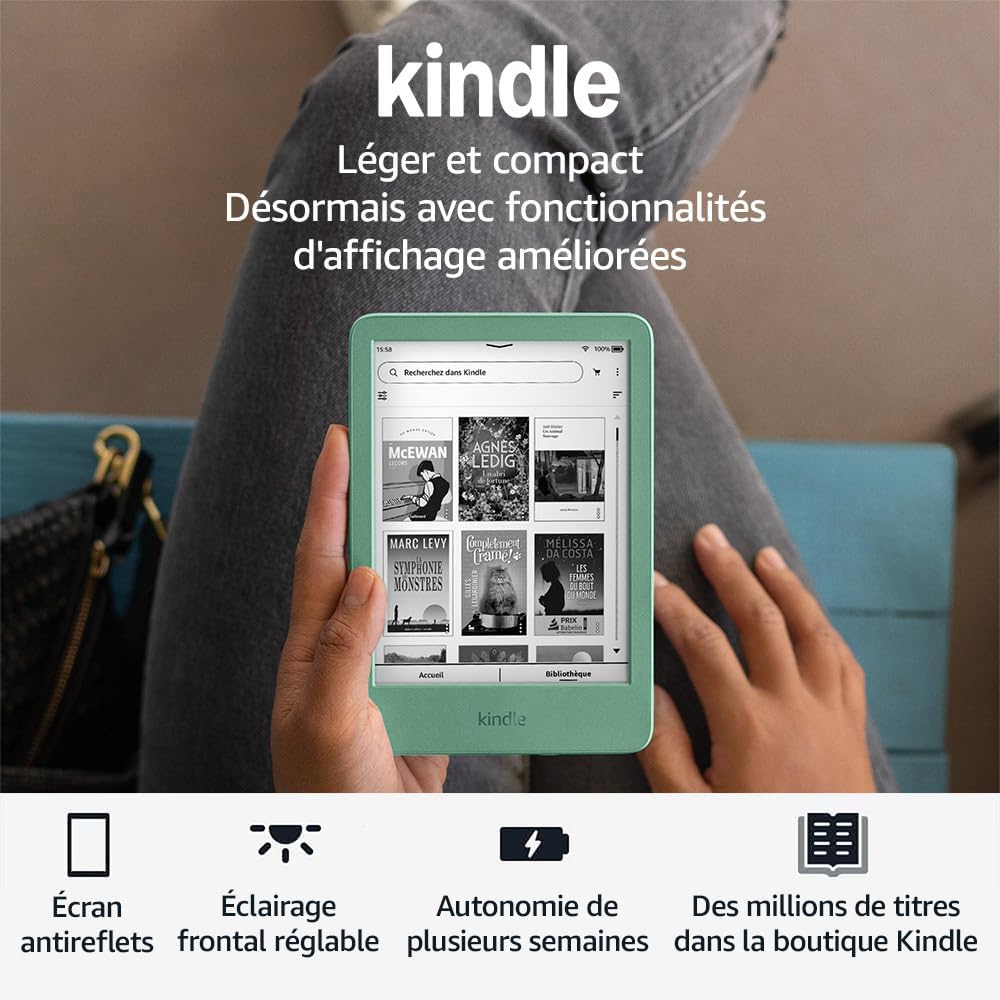 maxxi-dealz Kindle - Nouvelle génération - compact, léger, écran 16 Go, éclairage réglable, Vert matcha