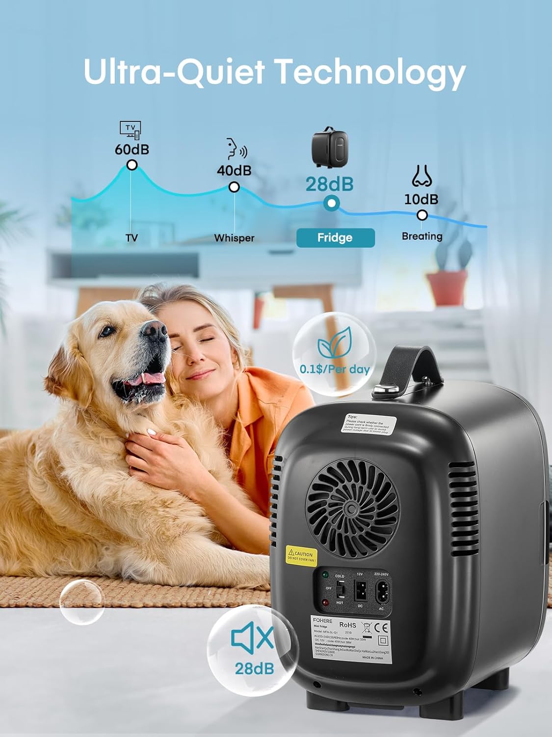 FOHERE - Mini Frigo 5L - compact 6 canettes, AC/DC, cosmétiques, bureau